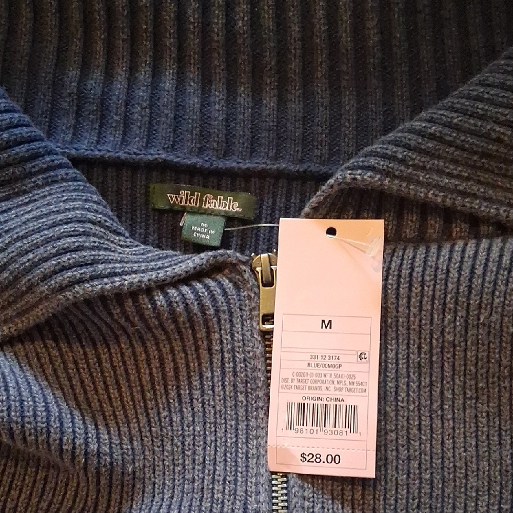 Wild Fable Blue Ribbed Zip-Up Sweater Cropped NWT